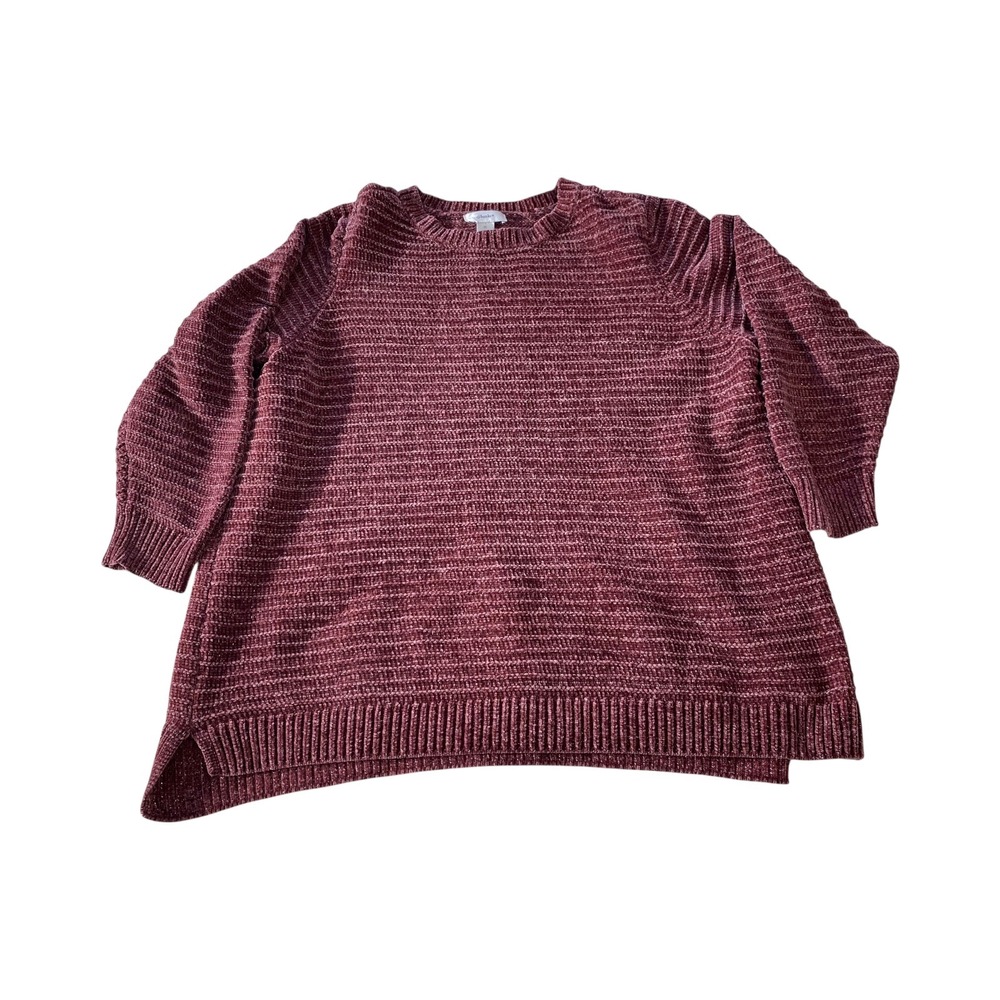 Cj Banks 3X Pullover Sweater Burgundy Red Chenille Knit Sparkle Crewneck Plus